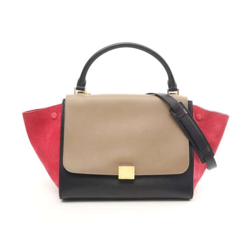 Celine Trapeze Handbag Leather Suede Black Beige Cream Pink